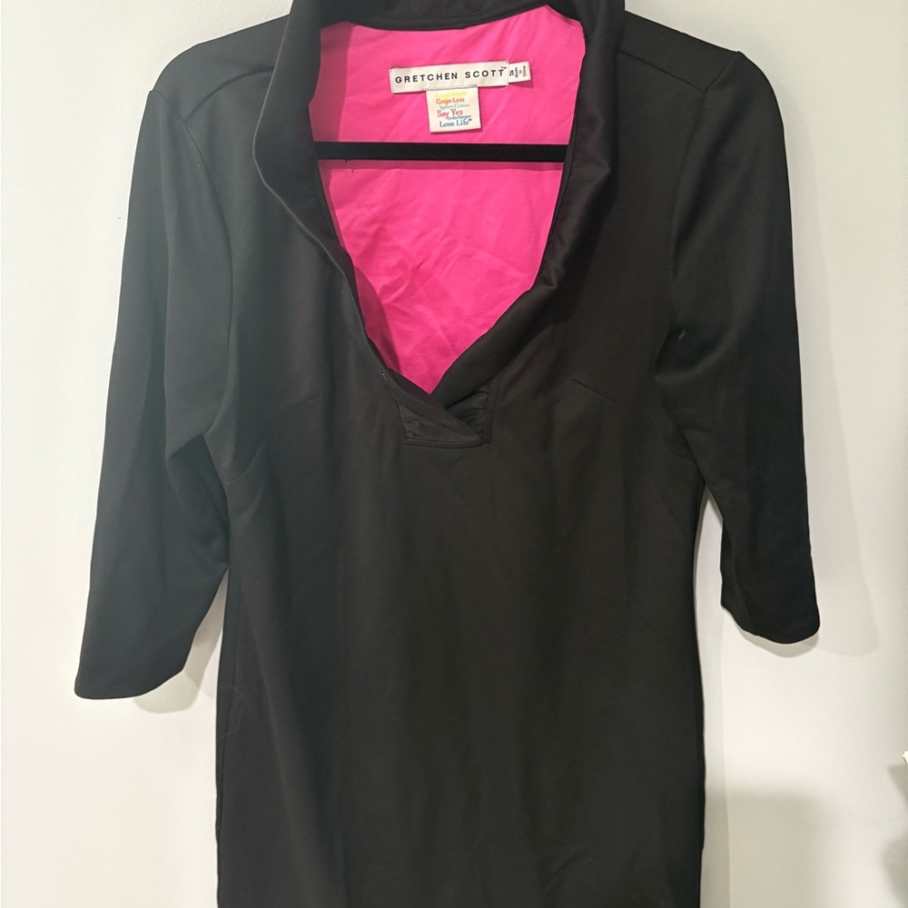 Gretchen Scott Designs Black and Pink 3/4 Sleeve Polo Tunic